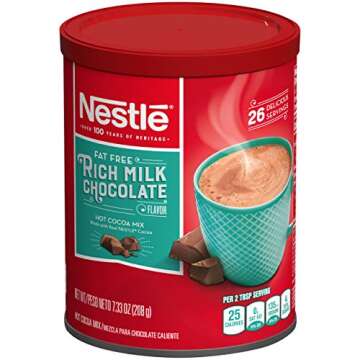 NESTLE Fat Free Rich Milk Chocolate Hot Cocoa Mix, 7.33 oz. Canister | Pack of 4 | Hot Chocolate Made with Real Cocoa