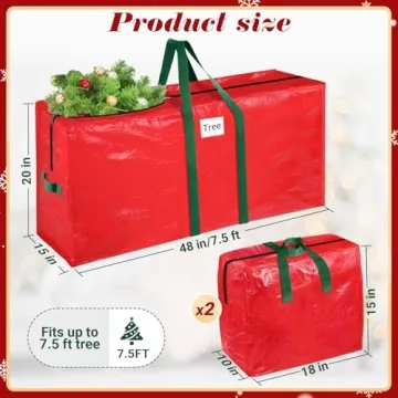 BlessedSeason Christmas Tree Bag, Christmas Tree Storage Bag 7.5 Ft with 2 Large Bags, Tree Bags for Storage, Waterproof Material Christmas Storage with Reinforced Handles & Dual Zipper (Red)