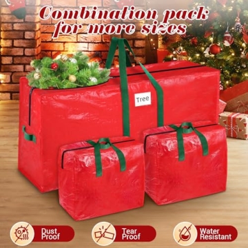 BlessedSeason Christmas Tree Bag, Christmas Tree Storage Bag 7.5 Ft with 2 Large Bags, Tree Bags for Storage, Waterproof Material Christmas Storage with Reinforced Handles & Dual Zipper (Red)
