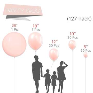 PartyWoo Pale Pink Balloons, 127 pcs Pink Balloons Different Sizes Pack of 36 Inch 18 Inch 12 Inch 10 Inch 5 Inch Pink Balloons for Balloon Garland or Balloon Arch as Party Decorations, Pink-Q01