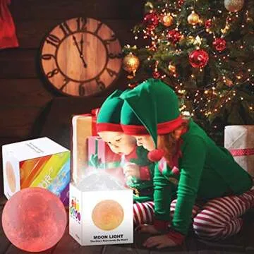 Moon Lamp, LOGROTATE Moon Light Lamps with Time Setting and Stand 3D Printing LED 16 Colors, Hung Up Decorative Night Lights for Baby Kids Friends Lover Birthday Gifts(Diameter 9.6 inch)