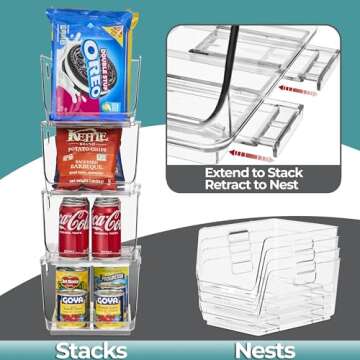 Sorbus Stackable Storage Bins Open Front - Clear Stackable Storage Bins - Pantry Bins for Storage and Organization - Acrylic Stackable Bins for Kitchen - Clear Pantry Organizer Bins (Medium 4 Pack)