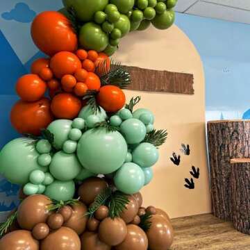 164 PCS Dinosaur Balloons Garland Green Orange Brown Balloons Arch Kit for Kids Dinosaur Themed Party Decorations Jungle Safari Birthday Party Supplies