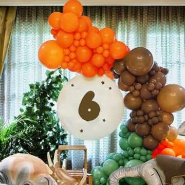 164 PCS Dinosaur Balloons Garland Green Orange Brown Balloons Arch Kit for Kids Dinosaur Themed Party Decorations Jungle Safari Birthday Party Supplies