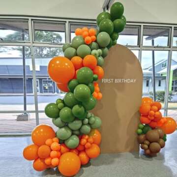 164 PCS Dinosaur Balloons Garland Green Orange Brown Balloons Arch Kit for Kids Dinosaur Themed Party Decorations Jungle Safari Birthday Party Supplies