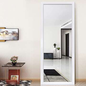 PexFix Door Mirror Full Length 51"x18" Over The Door Rectangle Sleek White Frame Space Saving Floor ...