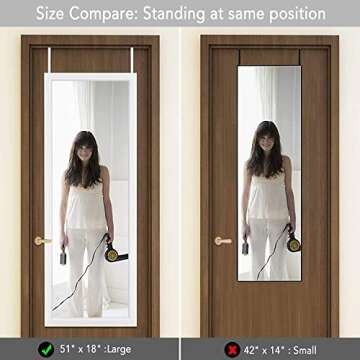 PexFix Door Mirror Full Length 51"x18" Over The Door Rectangle Sleek White Frame Space Saving Floor Mirror Dressing Hanging Wall Mounted Mirror (US-MHJ002-WH+USAM019)
