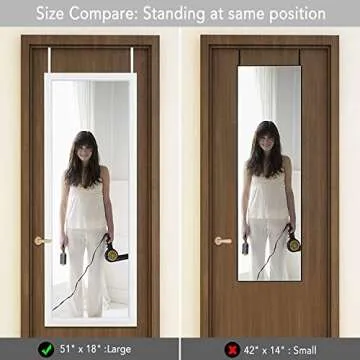 PexFix Door Mirror Full Length 51"x18" Over The Door Rectangle Sleek White Frame Space Saving Floor Mirror Dressing Hanging Wall Mounted Mirror (US-MHJ002-WH+USAM019)