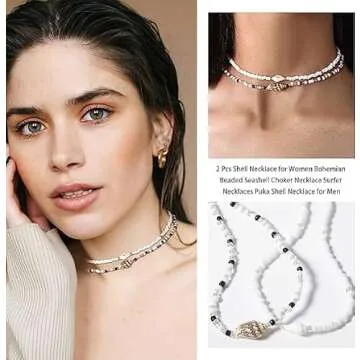 Lameybrt Cowrie Shell Surfer Necklace for Beach Lovers