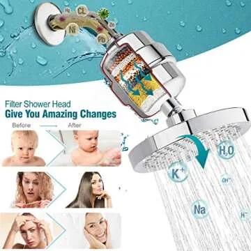 ADOVEL High Output Shower Head and Hard Water Filter, 15 Stage Shower Filter Removes Chlorine & Harmful Substances, Water Softener Showerhead for Bathroom, Rain Shower, 1 Replaceable Filter Cartridge