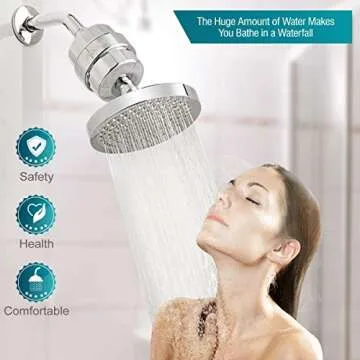 ADOVEL High Output Shower Head and Hard Water Filter, 15 Stage Shower Filter Removes Chlorine & Harmful Substances, Water Softener Showerhead for Bathroom, Rain Shower, 1 Replaceable Filter Cartridge