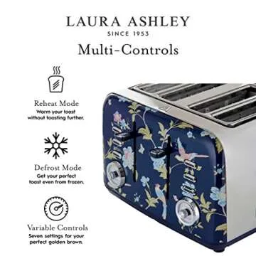 VQ Laura Ashley Navy 4 Slice Toaster with Defrost Mode