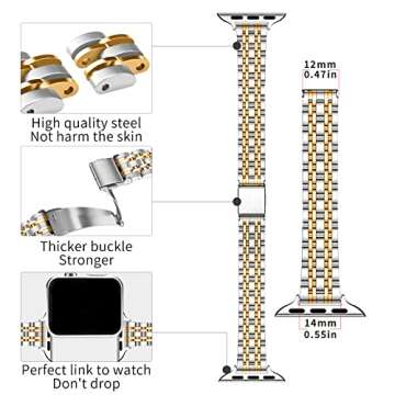QUNDAXI Gold Apple Watch Band for Women - Luxury Metal Strap