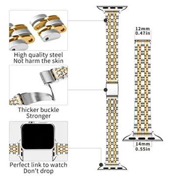 QUNDAXI Gold Apple Watch Band for Women - Luxury Metal Strap