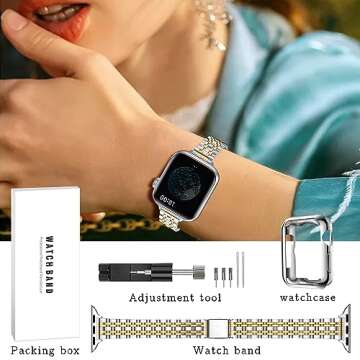 QUNDAXI Gold Apple Watch Band for Women - Luxury Metal Strap