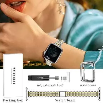 QUNDAXI Gold Apple Watch Band for Women - Luxury Metal Strap