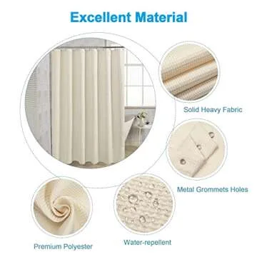 AmazerBath Waffle Shower Curtain, Heavy Duty Fabric Shower Curtain with Waffle Weave Hotel Quality Bathroom Curtains, 72 x 72 Inches (Cream Yellow)