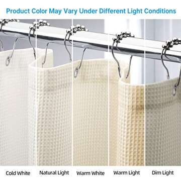 AmazerBath Waffle Shower Curtain, Heavy Duty Fabric Shower Curtain with Waffle Weave Hotel Quality Bathroom Curtains, 72 x 72 Inches (Cream Yellow)