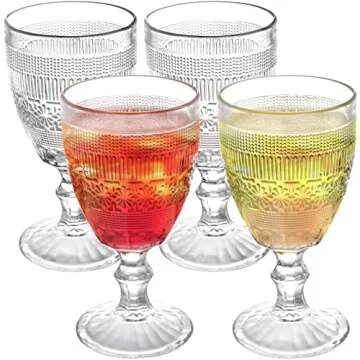 Coloch Vintage 4 Pack Wine Goblet Glasses - Perfect for Celebrations