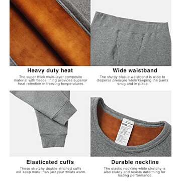 LAPASA Men's Ultra Heavyweight Thermal Underwear Set Extreme Cold Weather Base Layer Top Bottom Fleece Lined Long Johns M63 X-Large Heather Gray