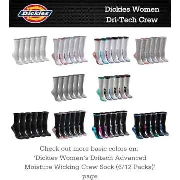 Dickies Women's Dri-tech Moisture Control Crew Socks Multipack, Black Stripe (6 Pairs), Shoe Size: 6-9