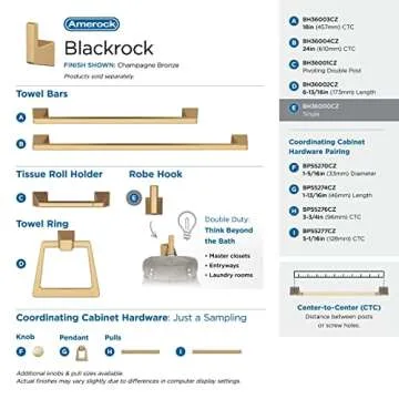 Amerock BH36000CZ | Champagne Bronze Single Robe Hook | 3-9/16 in. (90 mm) Length Towel Holder | Blackrock | Towel Hook for Bathroom | Bathroom Hardware | Bath Accessories