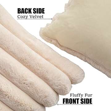 Neelvin Beige Faux Fur Cozy Soft Striped Decorative Throw Pillow Covers 20x20 inch Set of 2,Velvet Pillowcase Cushion Case for Sofa Couch