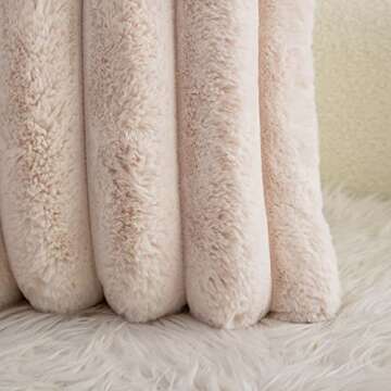 Neelvin Beige Faux Fur Cozy Soft Striped Decorative Throw Pillow Covers 20x20 inch Set of 2,Velvet Pillowcase Cushion Case for Sofa Couch