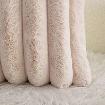 Neelvin Beige Faux Fur Cozy Soft Striped Decorative Throw Pillow Covers 20x20 inch Set of 2,Velvet Pillowcase Cushion Case for Sofa Couch