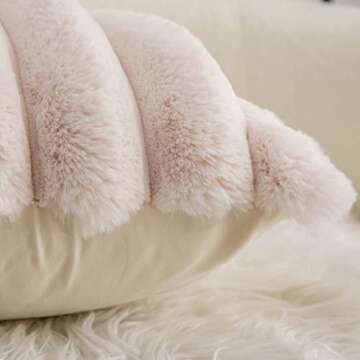 Neelvin Beige Faux Fur Cozy Soft Striped Decorative Throw Pillow Covers 20x20 inch Set of 2,Velvet Pillowcase Cushion Case for Sofa Couch
