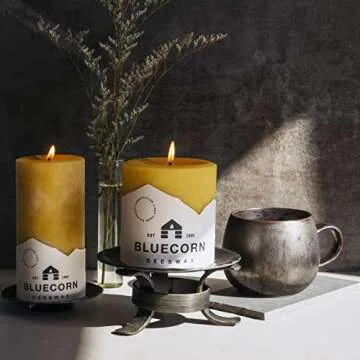Bluecorn Beeswax 100% Pure Beeswax Pillar Candles | Natural Beeswax Candles, Unscented Yellow Candles | Soy, Paraffin, & Fragrance Free | 2x3, 25 Hour Burn Time, Bulk 6-Pack | Handmade in Colorado