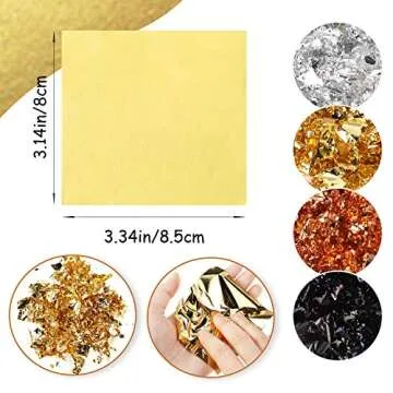 Metallic Gold Foil Paper - 400 Sheets, Rose Gold, Silver, Black for Arts, Crafts, DIY, Nails, Gildin...