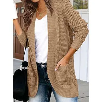 MEROKEETY Womens 2024 Fall Long Sleeve Open Front Cardigans Chunky Knit Draped Sweaters Outwear Khaki