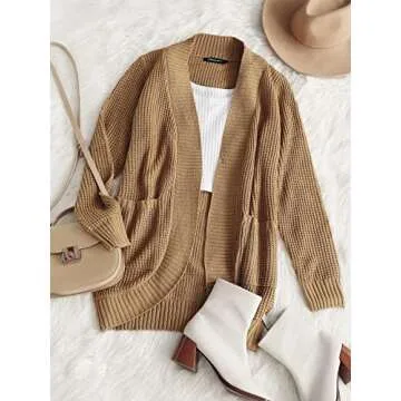 MEROKEETY Womens 2024 Fall Long Sleeve Open Front Cardigans Chunky Knit Draped Sweaters Outwear Khaki