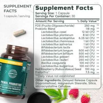 Primal Harvest PREbiotics and PRObiotics for Women & Men, 30 Oral Capsules for Gut Health, 12 Dynami...