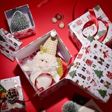 PAPER FAIR 5PCS Christmas Nesting Gift Boxes with Lid, Xmas Nested Box Set, 5 Sizes, Square Stackable, White Ballerina Nutcracker Paper Box Tower Décor, for Holiday Thanksgiving New Year Packaging