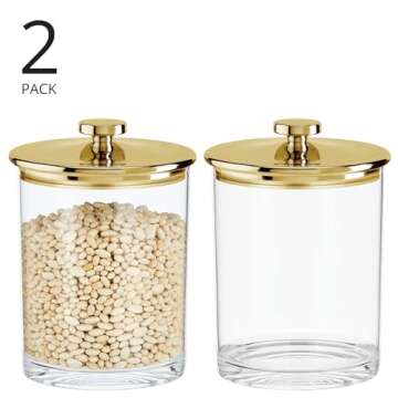 mDesign Wide Acrylic Apothecary Jars with Airtight Lids, Organizer Canister Jar Set for Kitchen, 74 oz., Food Storage Containers for Pantry and Countertop, Lumiere Collection, 2 Pack, Clear/Soft Brass