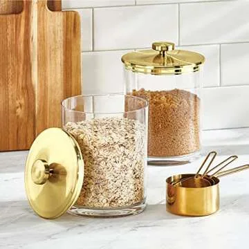 mDesign Wide Acrylic Apothecary Jars with Airtight Lids, Organizer Canister Jar Set for Kitchen, 74 oz., Food Storage Containers for Pantry and Countertop, Lumiere Collection, 2 Pack, Clear/Soft Brass