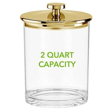 mDesign Wide Acrylic Apothecary Jars with Airtight Lids, Organizer Canister Jar Set for Kitchen, 74 oz., Food Storage Containers for Pantry and Countertop, Lumiere Collection, 2 Pack, Clear/Soft Brass