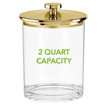 mDesign Wide Acrylic Apothecary Jars with Airtight Lids, Organizer Canister Jar Set for Kitchen, 74 oz., Food Storage Containers for Pantry and Countertop, Lumiere Collection, 2 Pack, Clear/Soft Brass