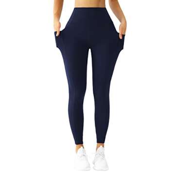 QUEENIEKE High-Waisted Women's Yoga Leggings - Workout Leggings with Pockets for Women Dark Blue M