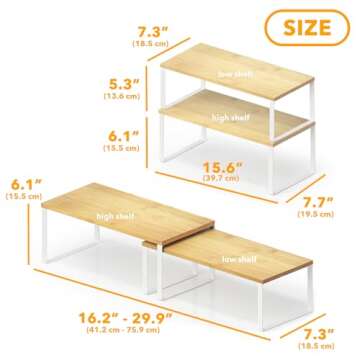 SpaceAid Cabinet Shelf Organizers 2 Pack, Kitchen Counter Rack Shelves Riser, Stackable Expandable S...