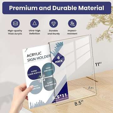Goldwise Acrylic Sign Holder 8.5x11-6 Pack Clear Paper Holder with Vertical Slanted Back, Acrylic Menu Flyer Stand Frame for Office Desktop Restaurant Store Home