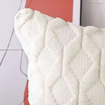 MADIZZ Set of 2 Soft Plush Short Wool Velvet Decorative Throw Pillow Covers 18x18 inch Beige Square Luxury Style Cushion Cases Pillow Shell for Sofa Bedroom