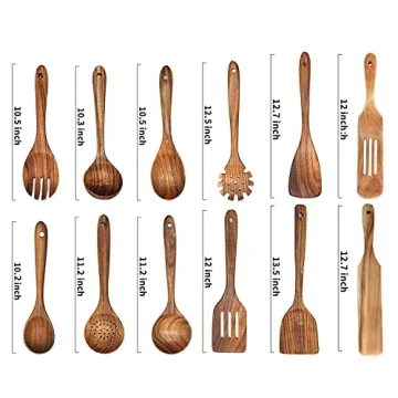 Natural Teak Wooden Cooking Utensils Set 12-Piece