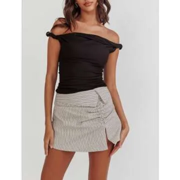 KMBANGI Women Off Shoulder Top Sleeveless Twist Strap Tank Tops Slim Fit Stretch Ruched Crop Top Going Out Y2k Bustier(Black,S)