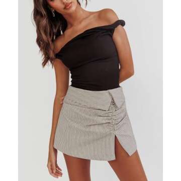 KMBANGI Women Off Shoulder Top Sleeveless Twist Strap Tank Tops Slim Fit Stretch Ruched Crop Top Going Out Y2k Bustier(Black,S)