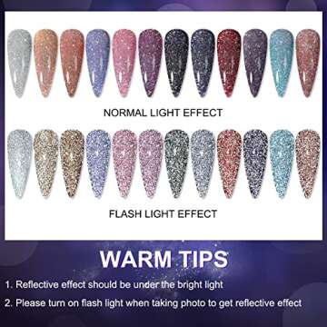 MIZHSE Reflective Glitter Gel Nail Polish Set 12 Pcs, Colorful Sparkly Diamond Soak Off UV LED Gel Polish Home Manicure Nail Art Salon 7 ml