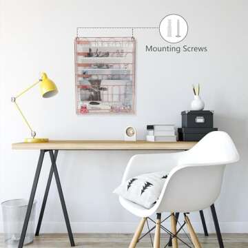 superbpag Desk Organizer, 5 Tier Hanging File Organizer, Wall Mount Document Letter Tray Storage Rack for Office Home Dormitory, Rose Gold