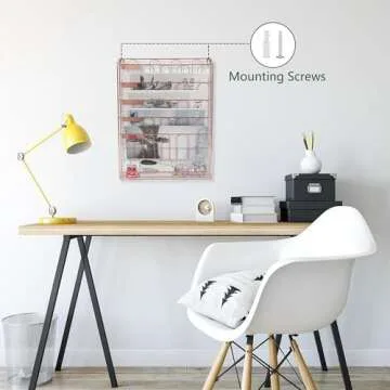 superbpag Desk Organizer, 5 Tier Hanging File Organizer, Wall Mount Document Letter Tray Storage Rack for Office Home Dormitory, Rose Gold